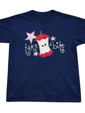 Gildan Navy Short Sleeve Tee with Red Apple-Core Graphic